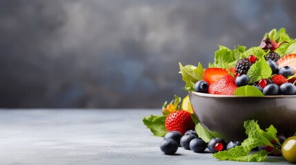 Wall Mural - A bowl of fruit with blueberries, strawberries, and mint