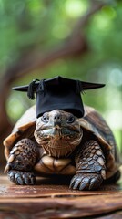 Wall Mural - A turtle wearing a bachelor cap for graduation concept.