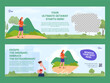 Travel hiking activity adventure advertising banner with copy space design template set vector
