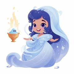 Aufkleber - Generative AI A cute miniature genie with a flowing veil and a tiny magical lamp.