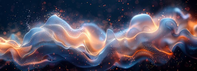 Poster - a computer-generated abstract wave is dynamically captured in a digital landscape, showcasing fluid 