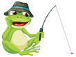 © brgfx - Cartoon frog fishing with a rod and hat