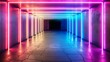 Neon-Lit Corridor with Vibrant Pink and Blue Lights