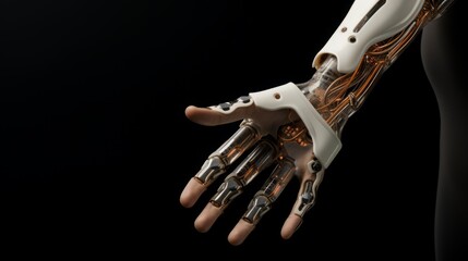 Poster - Generative AI A high-tech visualization of a bionic limb, featuring cutting-edge materials and innovative mechanisms for improved dexterity and movement