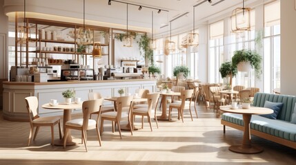 Leinwandbilder - Generative AI Coffee cup mockup in a bright, airy cafe setting