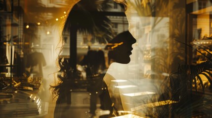 Poster - A womans face is visible through a window, creating an intriguing visual juxtaposition. The soft light highlights her features, adding a layer of depth to the composition.