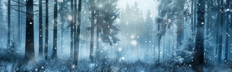 Poster - A snowy forest with trees covered in snow