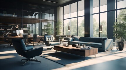 Leinwandbilder - Generative AI Exclusive executive suite with a private office and meeting area.