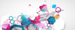 © Alex - Abstract wave with colorful hexagons and plexus effect. Scientific and technological background. Vector.