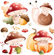 Watercolor Illustration Set of Cute Mushroon Characters