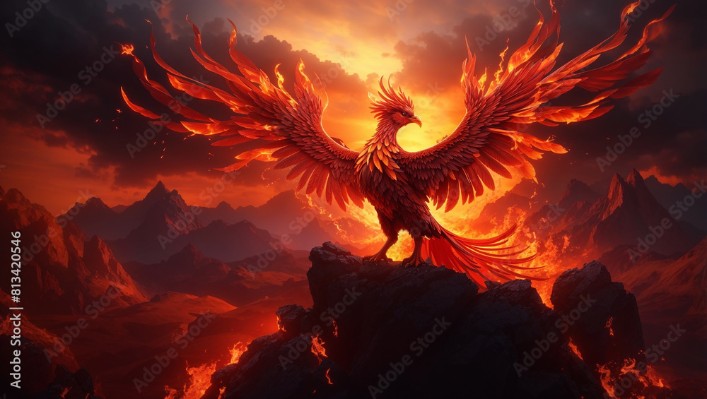 shows a phoenix rising from the ashes Stock Illustration | Adobe Stock