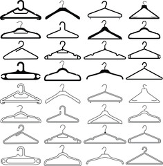 Poster - black flat clothes hanger icons set. fitting room symbols for info graphics, designs elements, prese