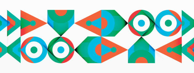 Aufkleber - A creative arts piece featuring colorful geometric shapes like rectangles, triangles, and circles in electric blue and aqua hues. The pattern showcases symmetry and artistry on a white background