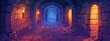 © Pihta - A corridor in a medieval dungeon with stone walls and torches on them