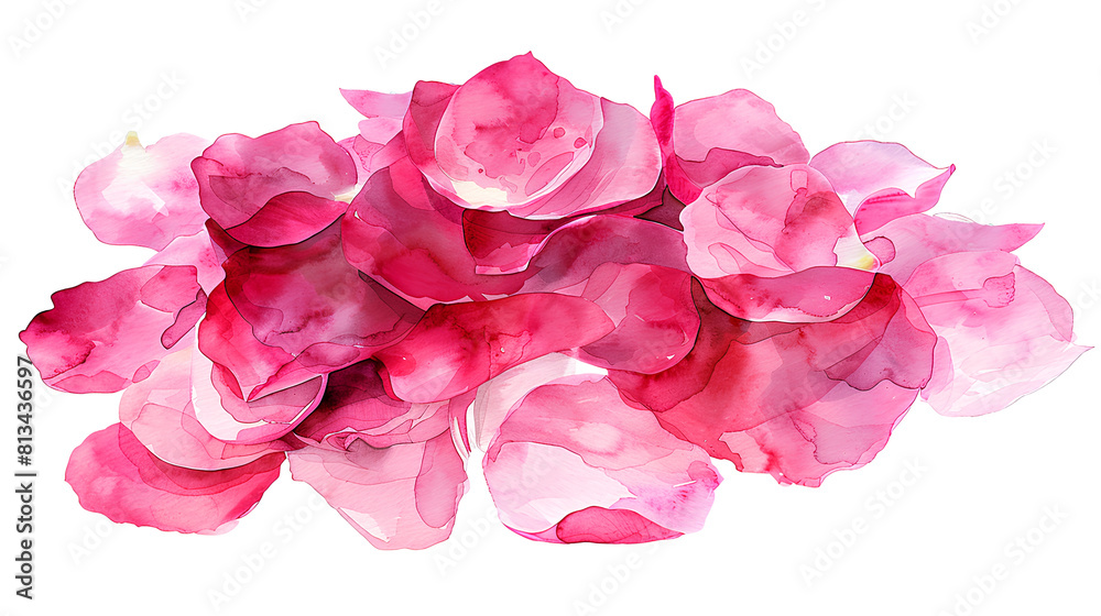 Rose pink petals watercolor illustration isolated on white background ...