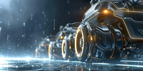 Poster - futuristic vehicles in maintenance against dark blue backdrop. concept futuristic vehicles, maintena