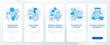 QMS organization benefits blue onboarding mobile app screen. Walkthrough 5 steps editable graphic instructions with linear concepts. UI, UX, GUI template. Montserrat SemiBold, Regular fonts used