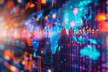 A digital mosaic of global market indices, live updates in a tapestry of economic activity and growth 