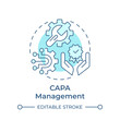 CAPA management soft blue concept icon. Processes organization, quality improvement. Round shape line illustration. Abstract idea. Graphic design. Easy to use in infographic, presentation