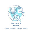 Records and forms soft blue concept icon. Document control, records management. Round shape line illustration. Abstract idea. Graphic design. Easy to use in infographic, presentation
