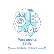 Pass audits easily soft blue concept icon. Standardized tests, product safety. Round shape line illustration. Abstract idea. Graphic design. Easy to use in infographic, presentation