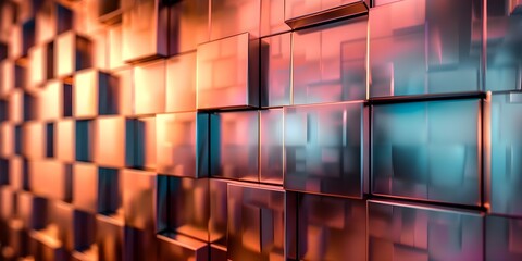 Poster - futuristic d abstract background featuring ultraviolet pink and blue geometric metallic tiles. conce
