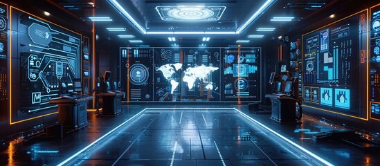 the image is showing a control room of a spaceship or a secret agency