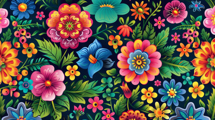 a painting of colorful flowers on a black background