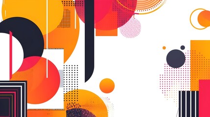 Fototapete - Vibrant Geometric Abstract Background with Overlapping Shapes and Patterns in Minimalist Design Style with Copy Space