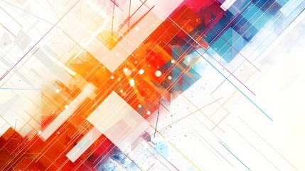 Leinwandbilder - Dynamic Geometric Abstract Background with Vibrant Mosaic of Intersecting Lines and Shapes in Minimalist Flat Style