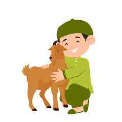 Wall Mural - Boy Celebrate Eid Al-Adha With Goat Illustration