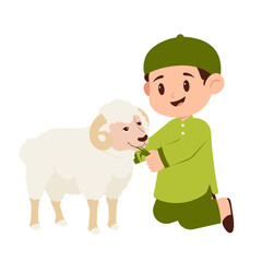 Wall Mural - Boy Celebrate Eid Al-Adha With Sheep Illustration