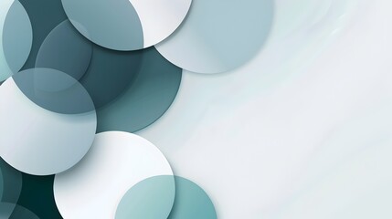 Fototapete - Overlapping Geometric Shapes in Soft Blue and Green Tones on Bright White Background