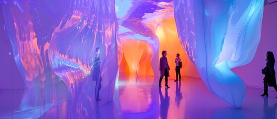 An avantgarde art installation uses ultramodern light technology to create immersive environments that provoke curious emotional responses, isolated on white