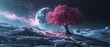 © JK_kyoto - As the pandemic swept over the deserted planet, a single cherry tree, luminous in pink, stood defiant on the moons surface, scifi photo