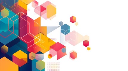 Fototapete - Vibrant Geometric Abstract Template with Overlapping Faceted Shapes and Copyspace