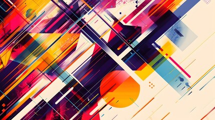Poster - Vibrant Abstract Geometric Shapes in Striking Color Palette on White Background