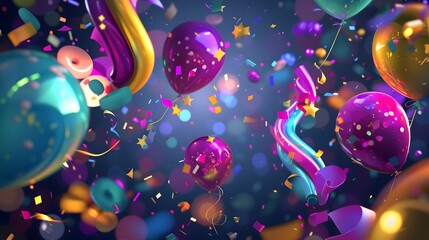 Fototapete - Vibrant and Dazzling 2025 New Year Background with Colorful Confetti Balloons and Lights