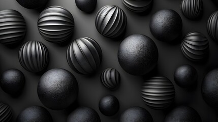 Aufkleber - Black 3D Spheres Abstract Background with Striped Pattern Design for Banner Wallpaper or Backdrop