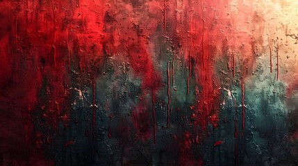 Leinwandbilder - Vibrant and Moody Abstract Grunge Painting with Energetic Color Splashes and Textured Brushstrokes description This striking abstract painting