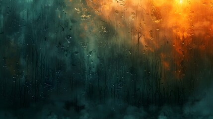 Aufkleber - Fantastical Autumn Forest Landscape with Vibrant Sunset Glow and Ethereal Atmosphere