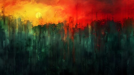 Poster - Dramatic Fiery Grunge Abstract Landscape with Colorful Atmospheric Textures and Moody Surreal Tones