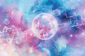 Wall Mural - a digital illustration of various planets and stars against a dark space background