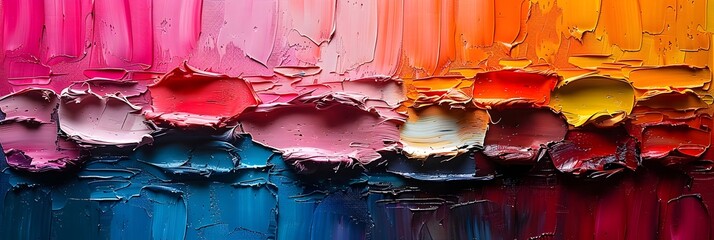 Poster - Vibrant Colorful Textured Abstract Oil Painting Fragment Depicting Expressive Brushstrokes and Fluid Movements on Canvas