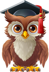 Wall Mural - Wise Owl Bird Cartoon Graduation Professor Teacher