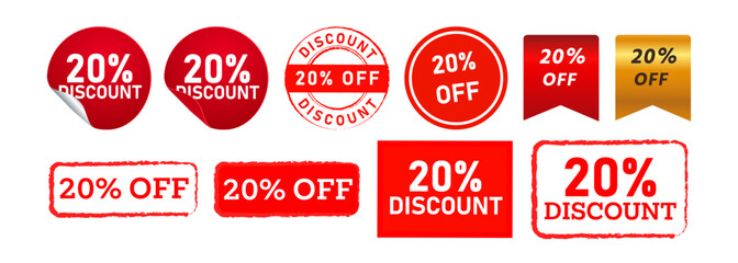 Wall Mural - discount 20 stamp ribbon and labels ticker sign for offer promotion advertising marketing sale