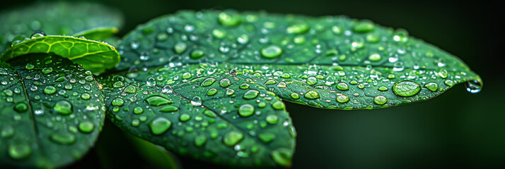 Wall Mural - A leaf with water droplets on it