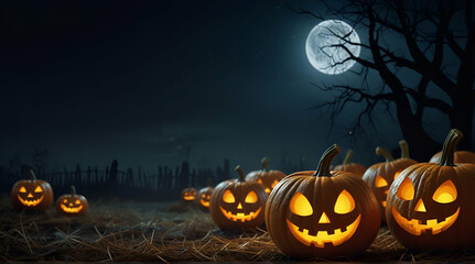 Halloween day eyes of Jack O' Lanterns trick or treating Samhain All Hallows' Eve All Saints' Eve All hallowe'en spooky Horror Ghost Demon.Generative.Ai