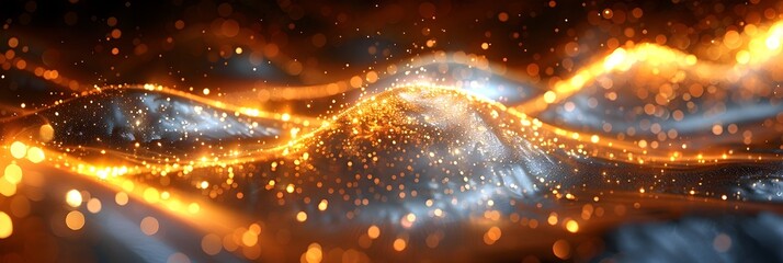 Aufkleber - Glowing Golden Abstract Cosmic Energy Waves and Swirls on Fiery Celestial Background