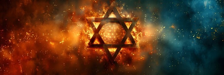 Aufkleber - Fiery Celestial Star of David Intense Vintage Judaism Spiritual Concept